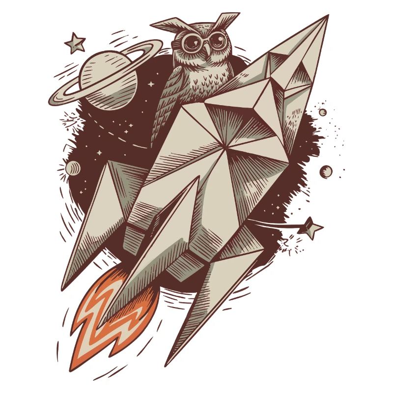 Weise Eule auf einer Rakete - Cosmic Adventure