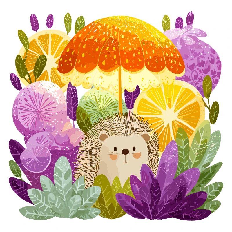 Hedgehog under lemon rain