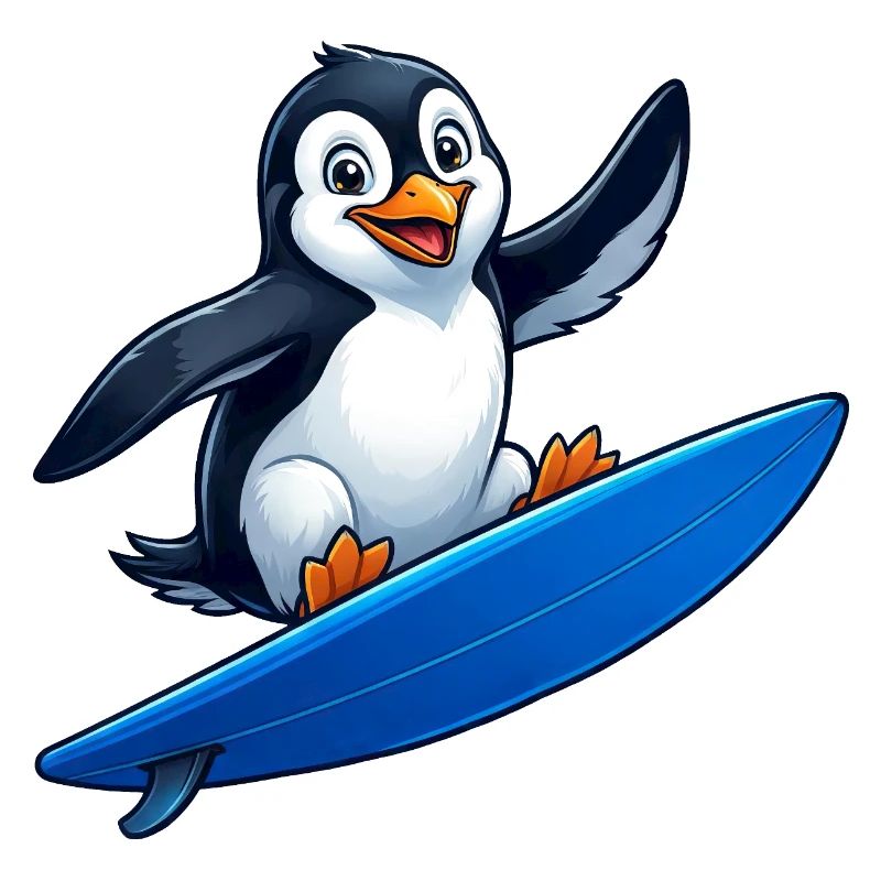 Mignon Pingouin Surfeur Surfant Eau d’Été