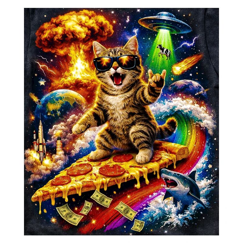 Chat de l’espace sur la pizza
