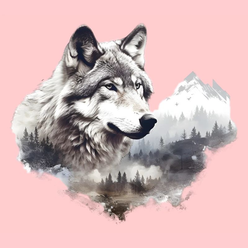 Wolf with mountains