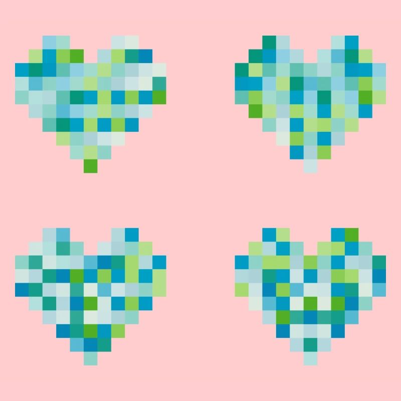 Cœurs 4 pixels - couleurs pastel néon - bleu - vert