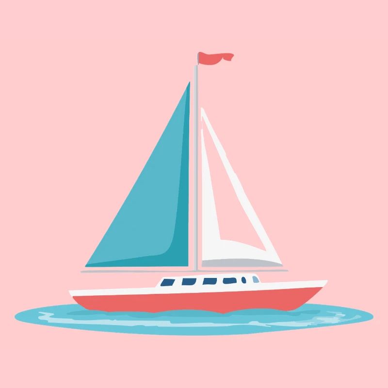Segelboot Grafik in Mint & Rot