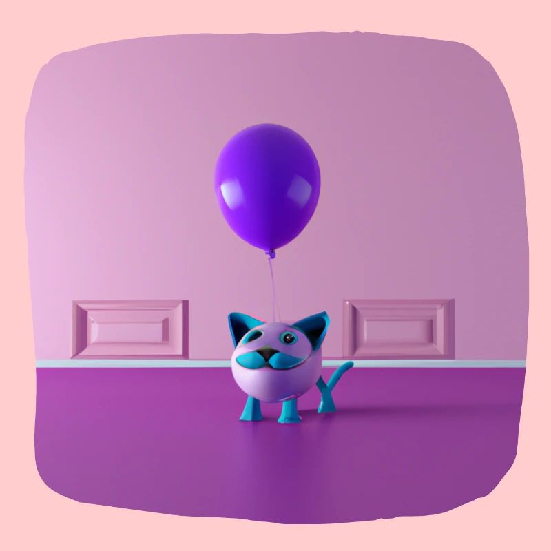 A cat with a mustache holding a balloon