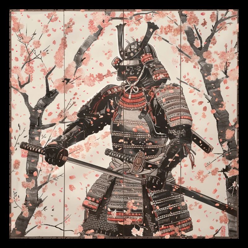 Japanisch, Samurai, Kirschblüte, Kunst, Ukiyo-E