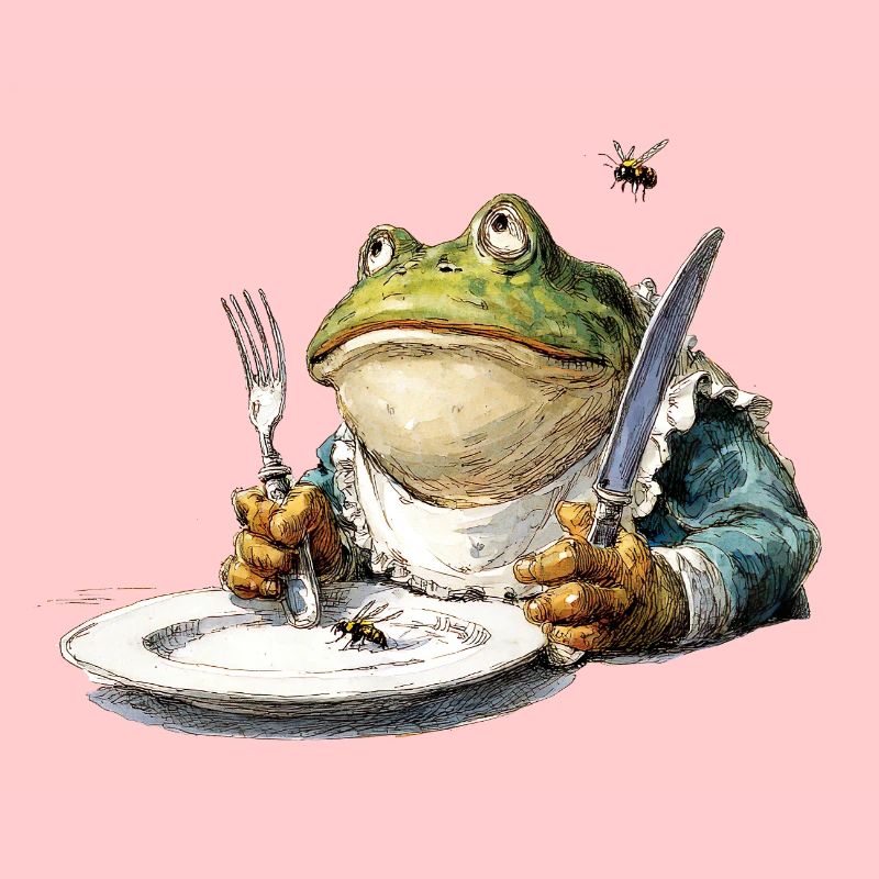 Grenouille à table avec des couverts