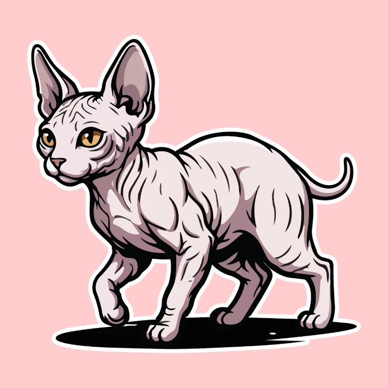 Sphynx Cat Hairless Walking Portrait Design