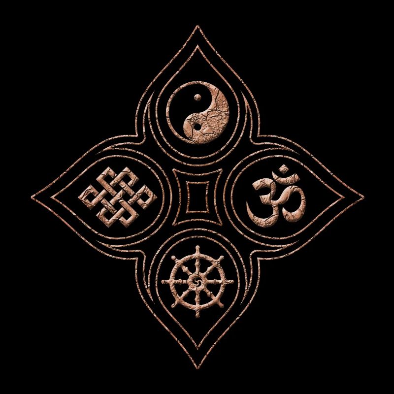 Yin Yang Steinrelief mit Om Dharmachakra Knoten