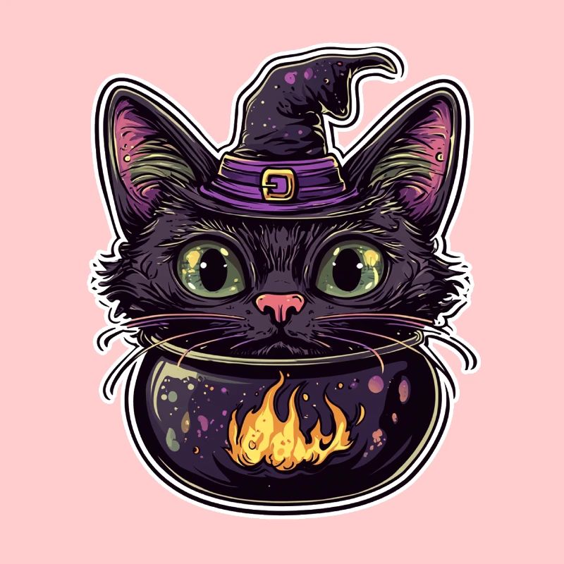 Chat Chaudron Chat Sorcière Halloween