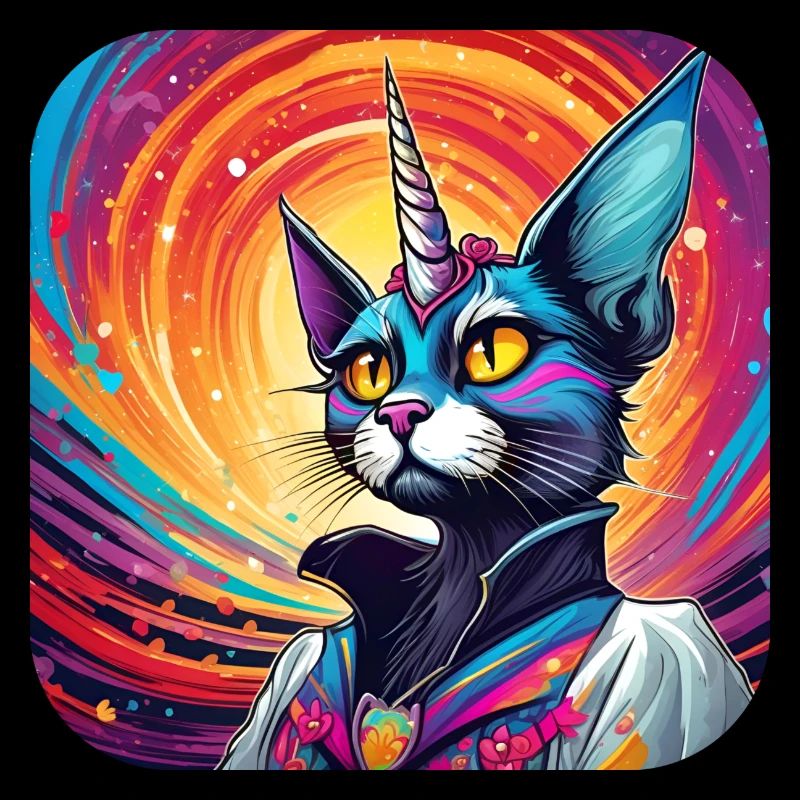 Psychedelisches Motiv Einhorn Katze