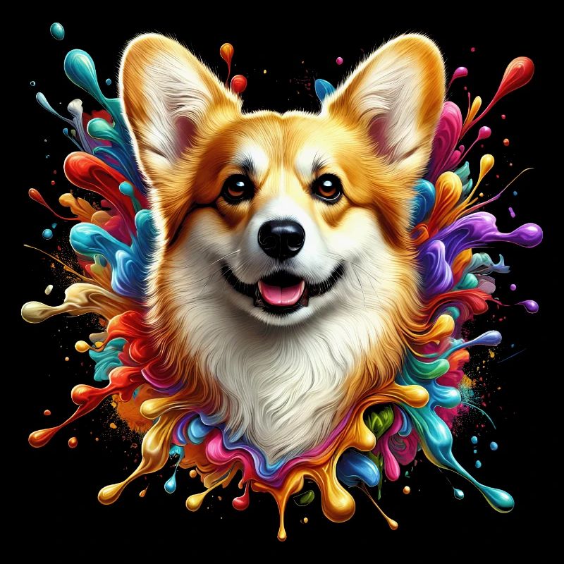 Süßer Welsh Corgi mit bunten Farbklecksen