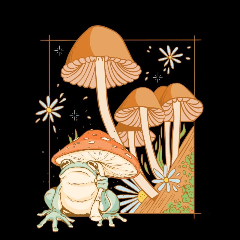 Cottagecore grenouille esthétique avec champignons cottage