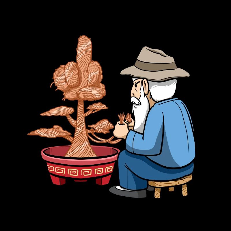 Bonsai Tree Old Men Middle Finger Create Bonsai