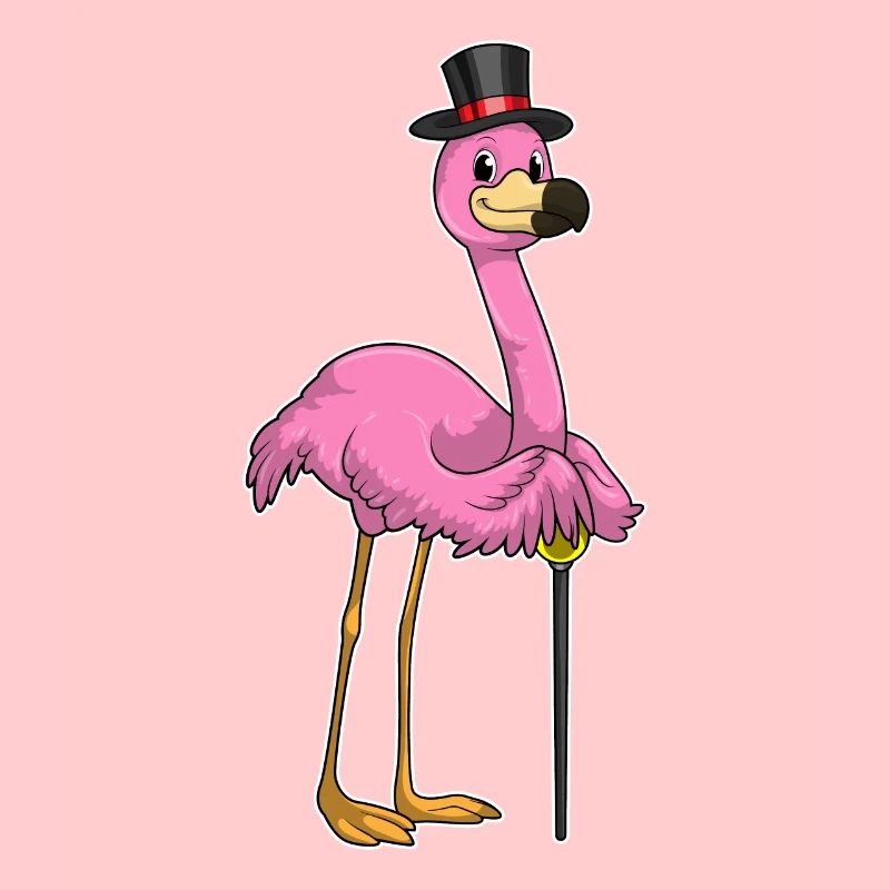 Flamingo as a pensioner with a walking stick