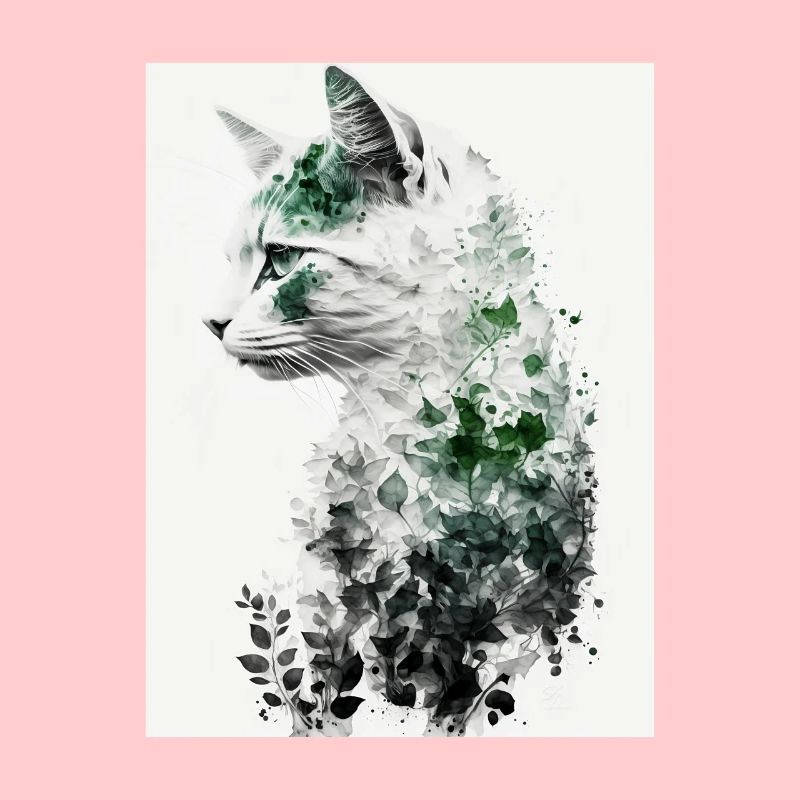 Double exposition du chat et de la nature