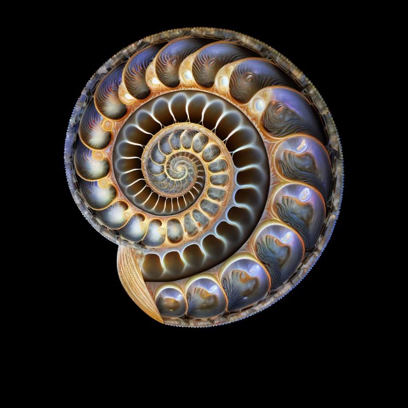 Fibonacci spiral, shell, golden ratio
