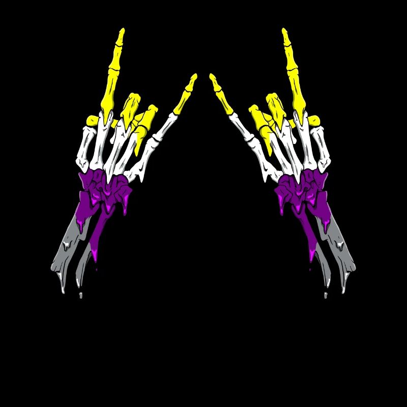 Non Binary Pride Flag Devil Horn Skeleton Subtle