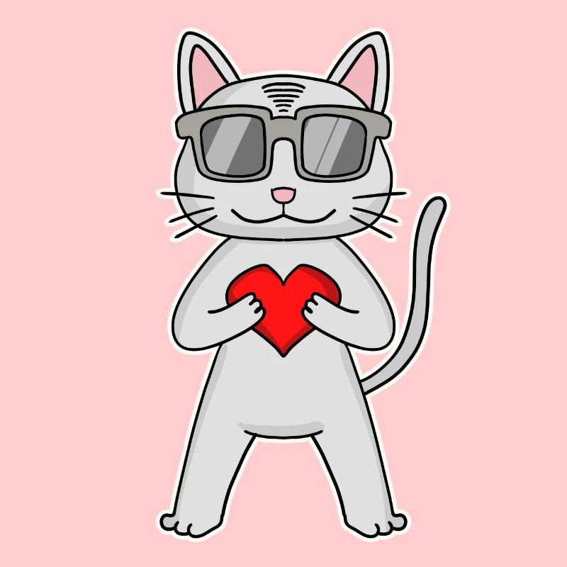 Chat avec coeur et lunettes - Devon Rex