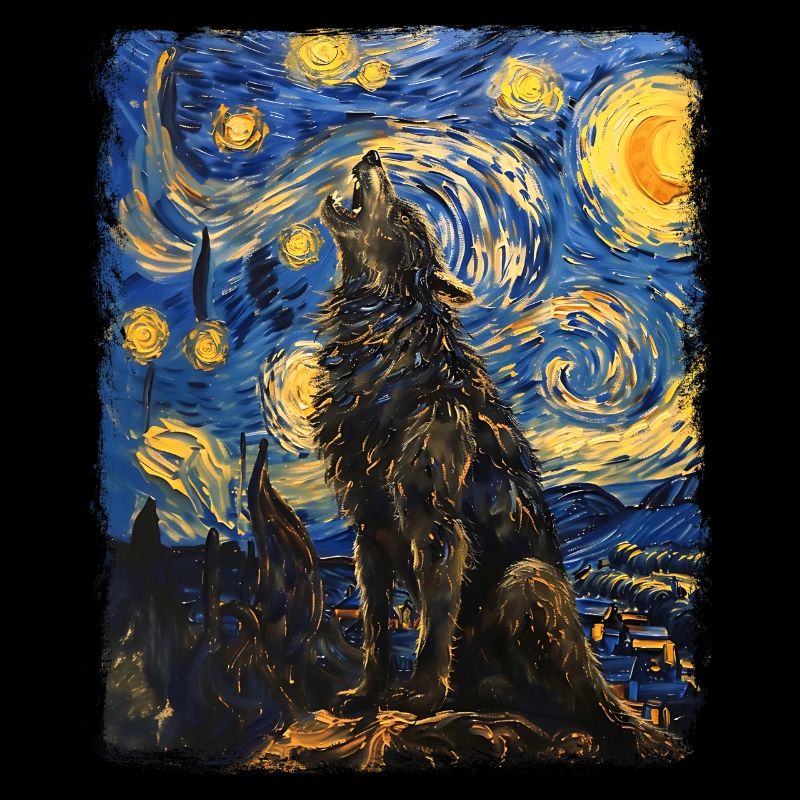 Werwolf Wölfe heulen Sternennacht Gemälde