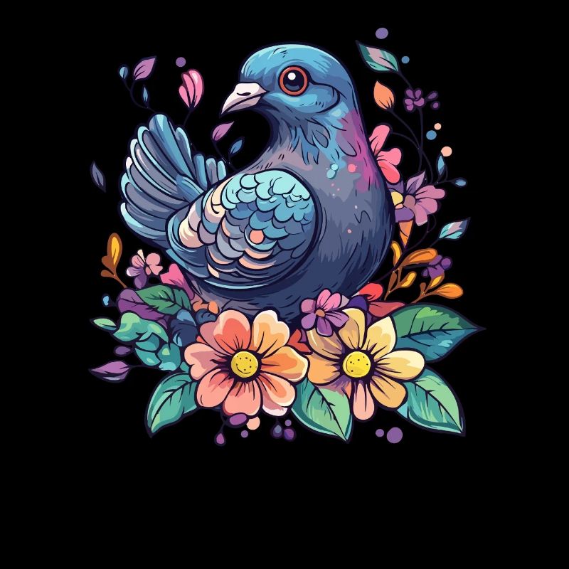 Colombe colorée avec des fleurs