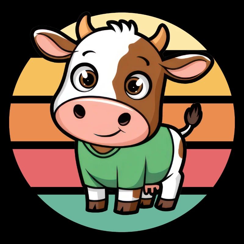 Mignon Dessin Animé Vache Vintage Coucher de soleil