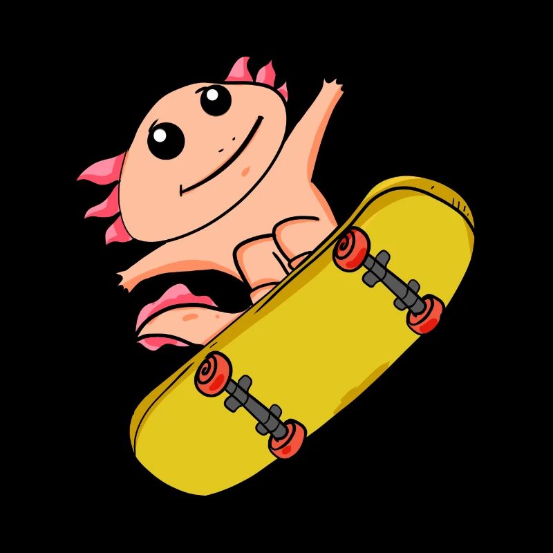 Axolotl als Skater mit Skateboard