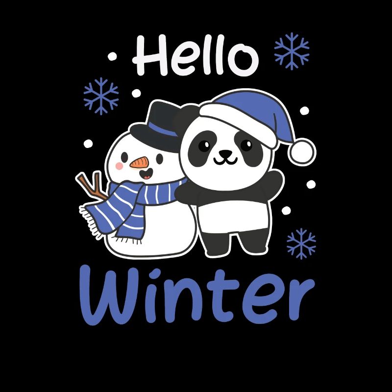 Panda Hello Winter snowman snow