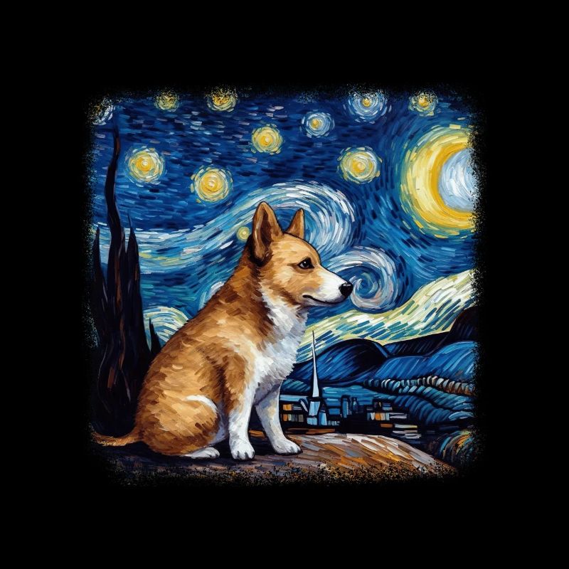 Welsh Corgi Van gogh starry night
