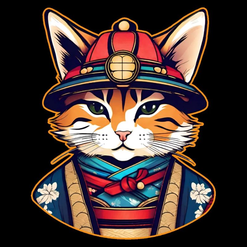 Mignon chat samouraï