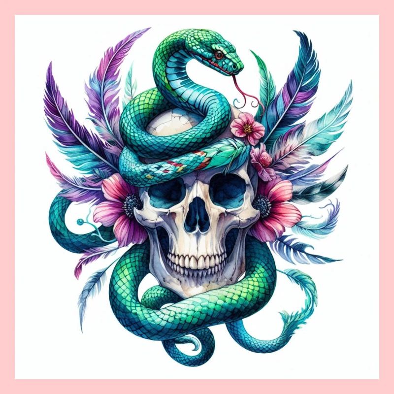 Aquarelle Crâne et Serpent
