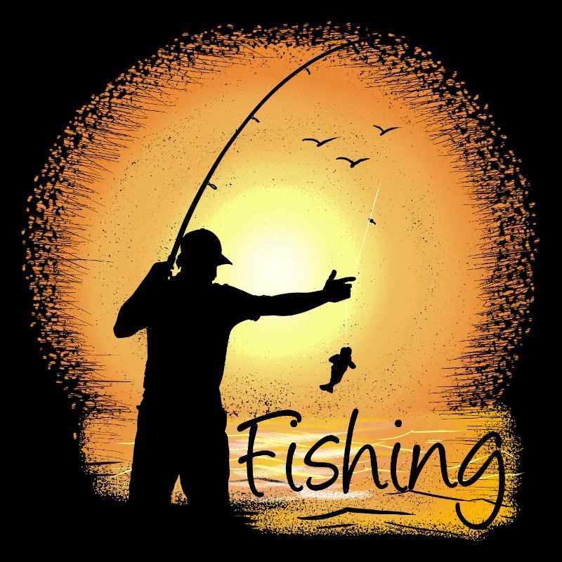 Pêche en soirée avec silhouette de coucher de soleil