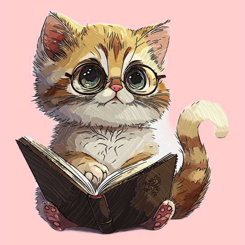 Lesekätzchen mit Brille Katze Lesekatze