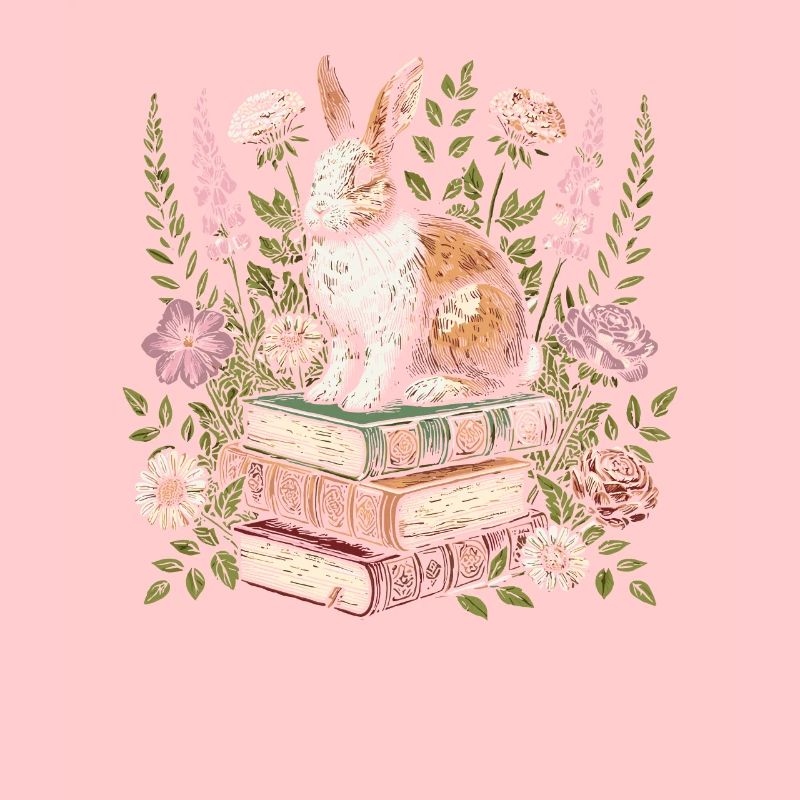 Bunny Rabbit Flower Book Reader Floral Cottagecore