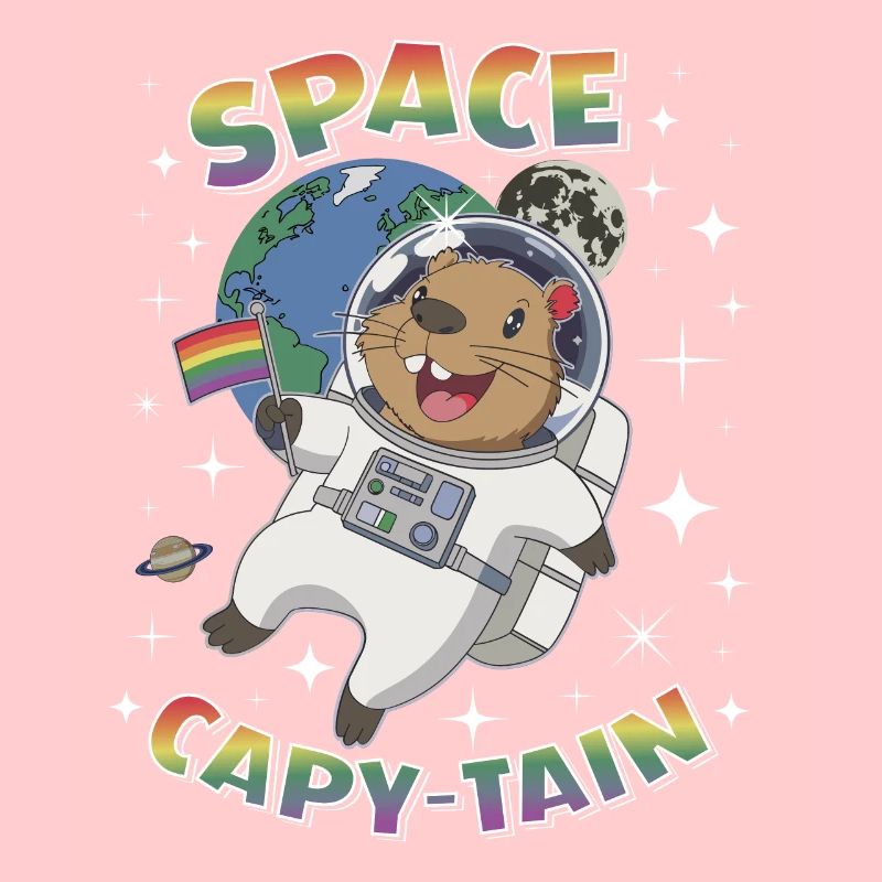 Astronaute Capybara de l’espace tenant un drapeau arc-en-ciel Funn