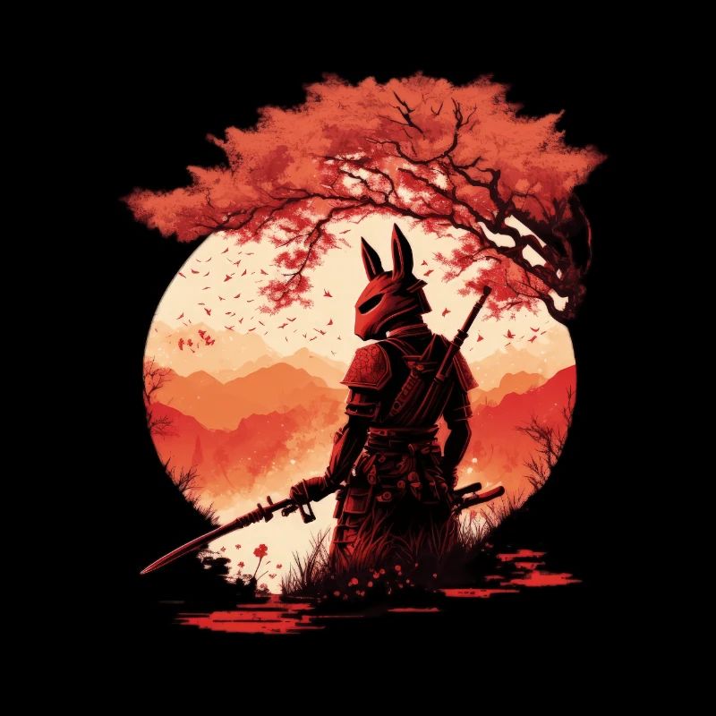 Samurai Warrior - Sakura Tree Digital Art
