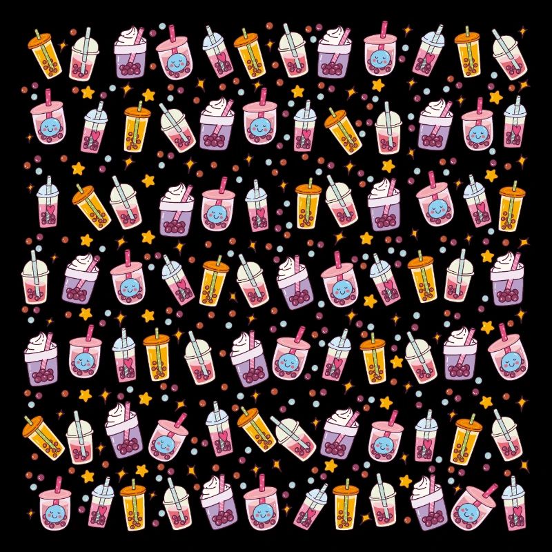 Kawaii Bubble Tea Pattern With Stars and Bubbles