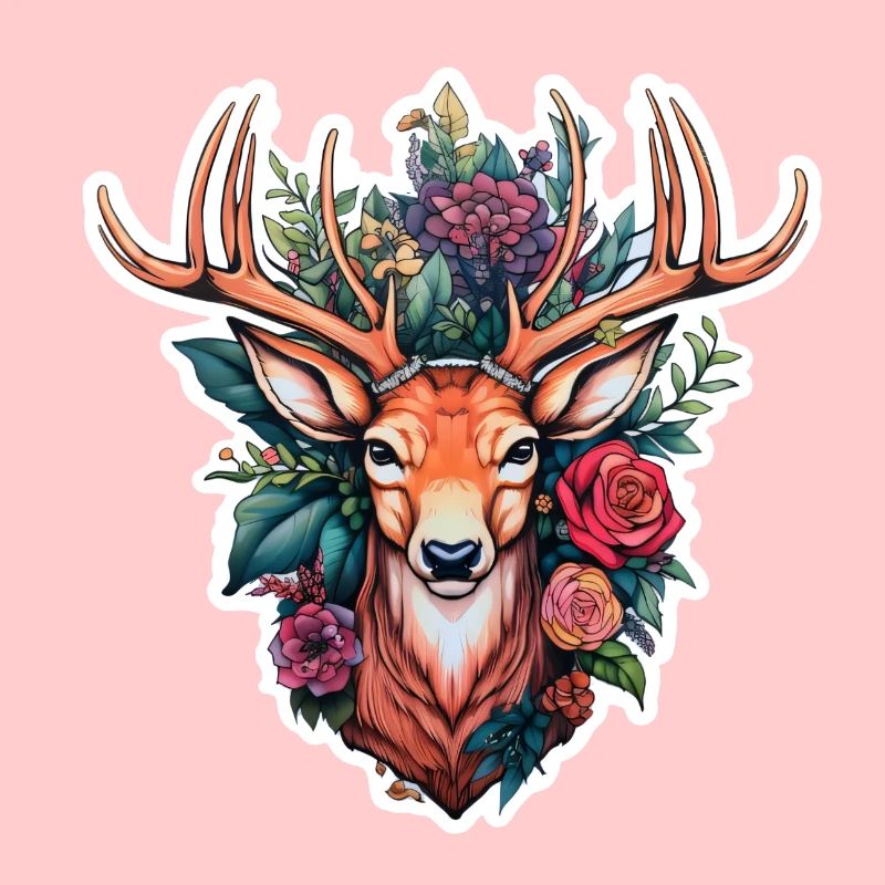 Hirschkopf mit Blumen