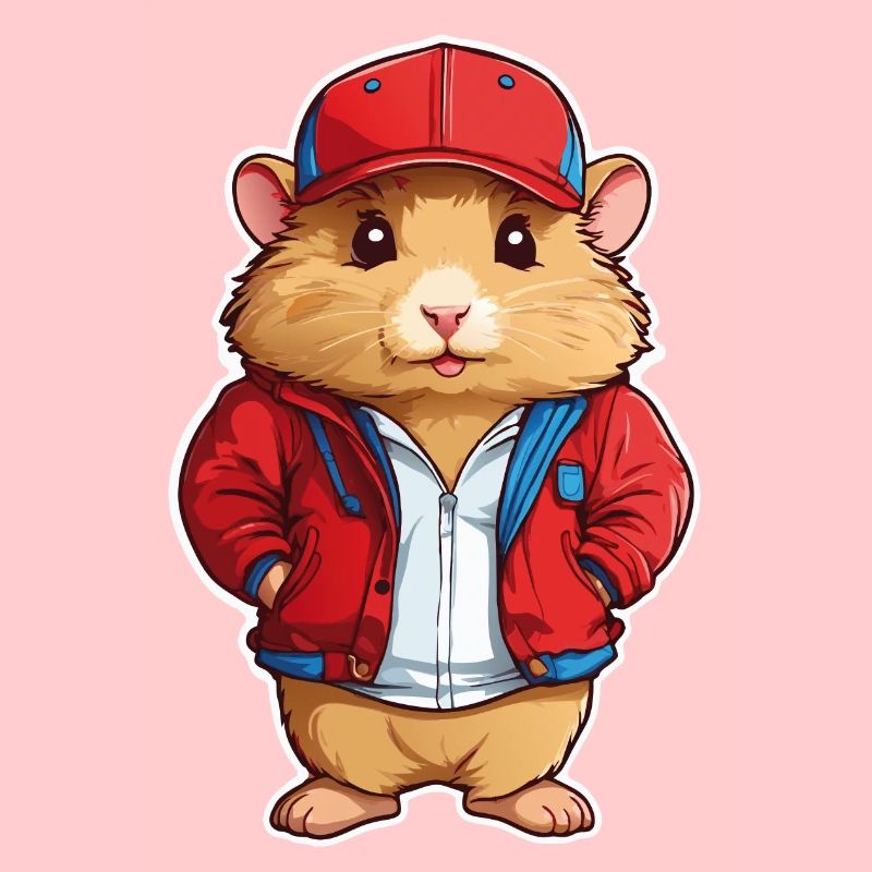 Cute golden hamster with jacket and cap