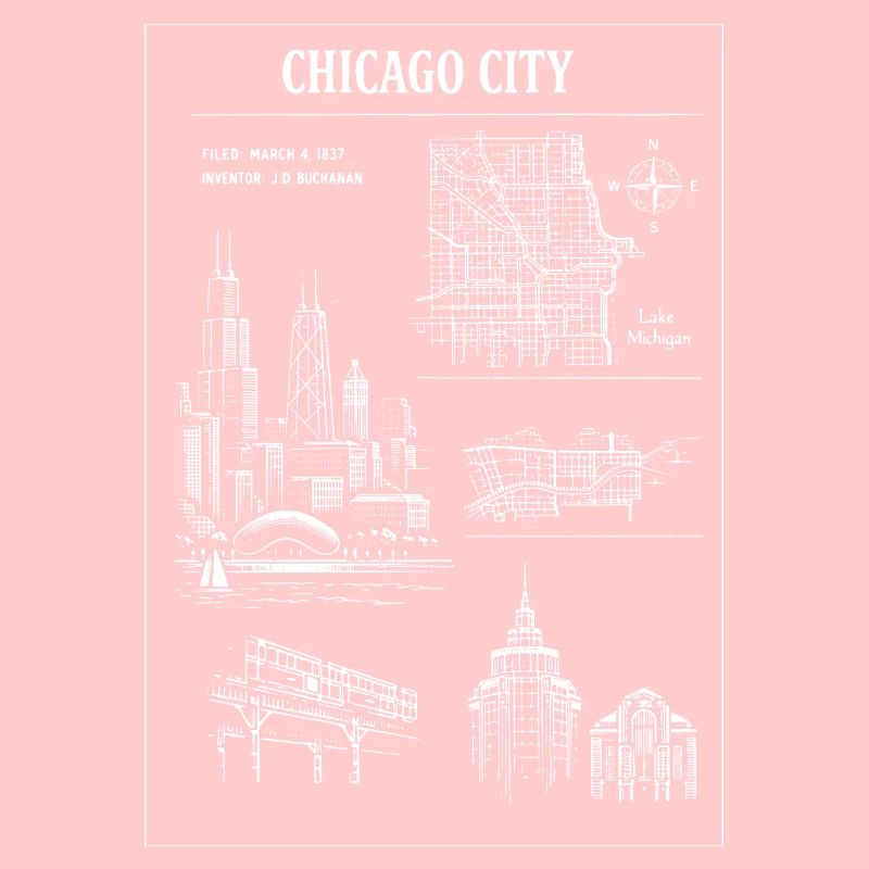 Chicago Skyline Linocut Cityscape