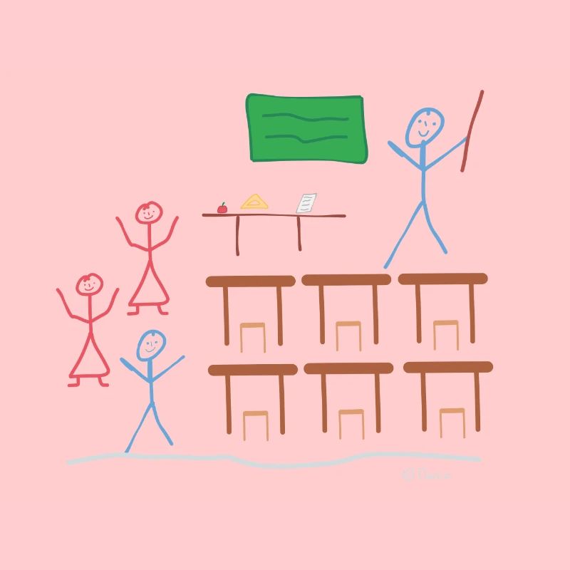 Stick figure school class lesson break work