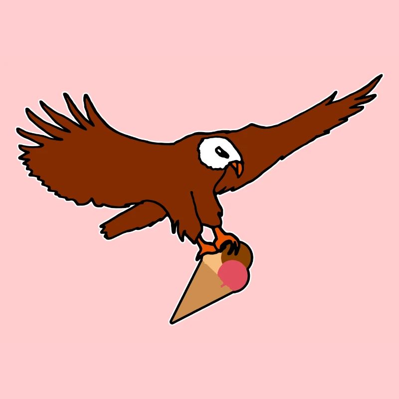 Adler fliegt mit Eistüte