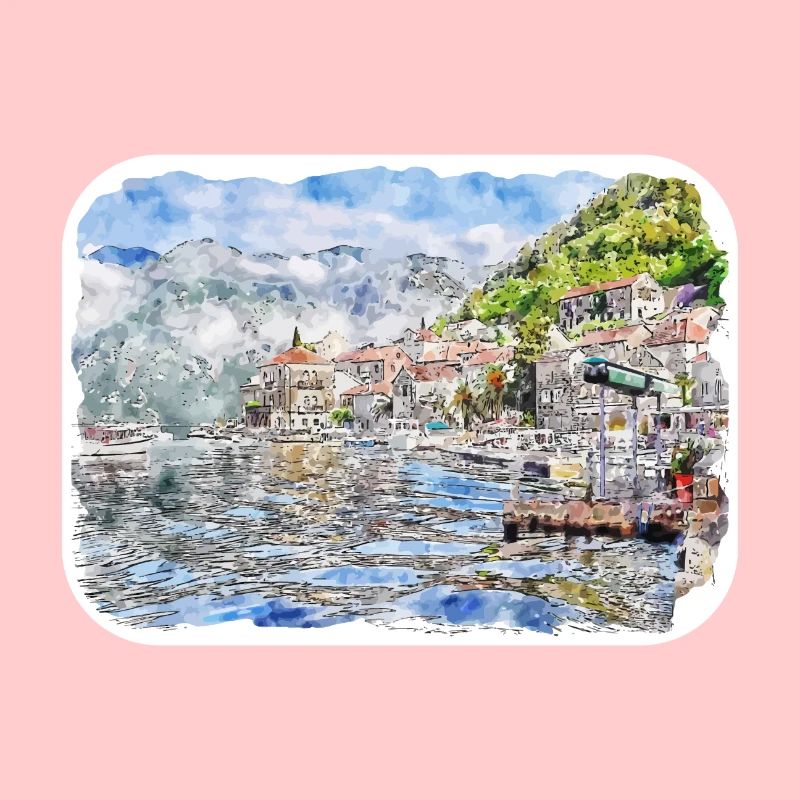 Monténégro Point de repère Aquarelle Sketch Illustration