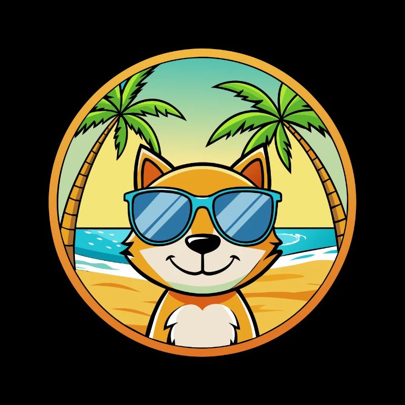 Chat Drôle Dessin Animé Plage De Soleil De Plage Autocollant