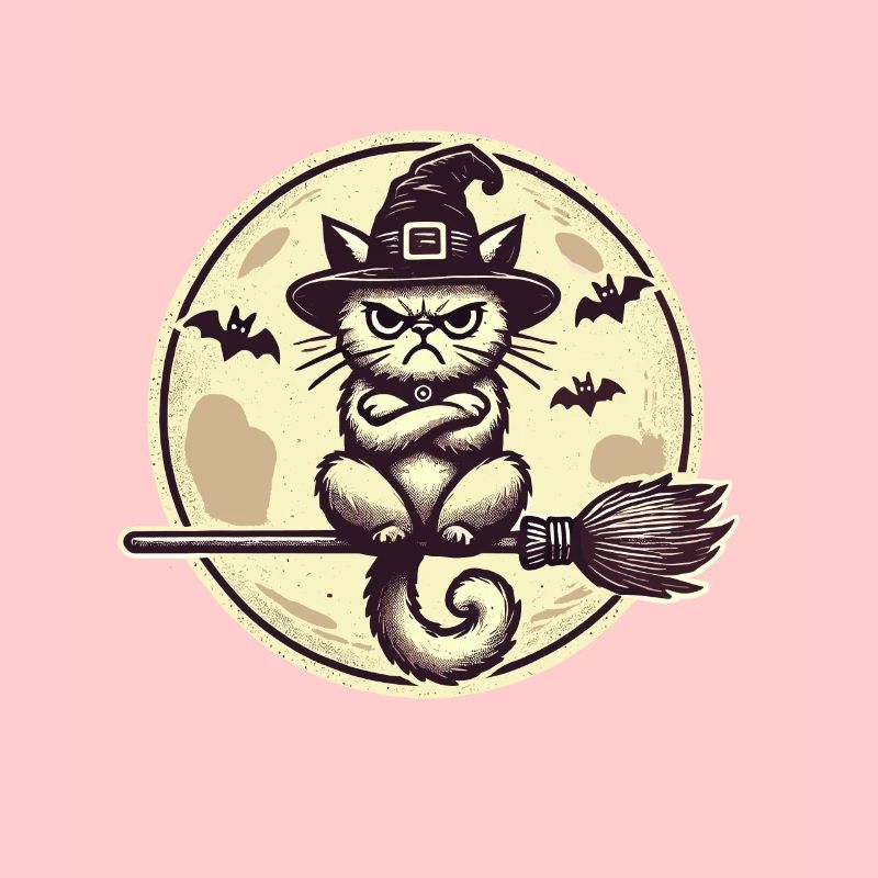 Funny Witch Cat Grumpy Magician Cat