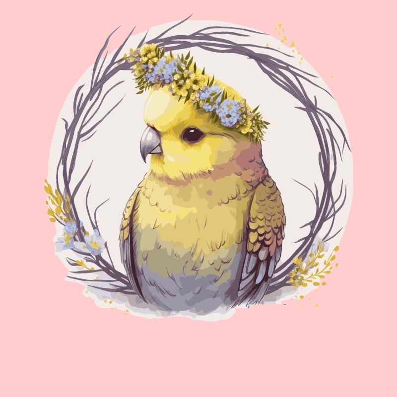 Mignon perruche jaune perruche oiseau fleur couronne animal de compagnie