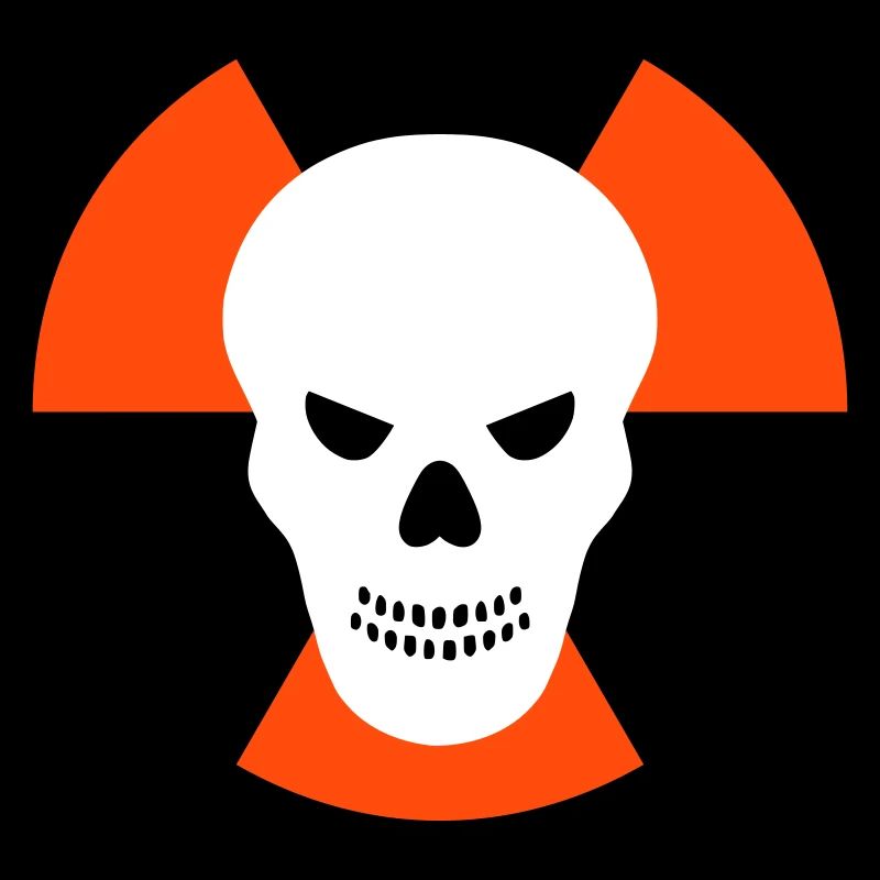 Schädel mit bösem Blick vor Strahlenwarnzeichen