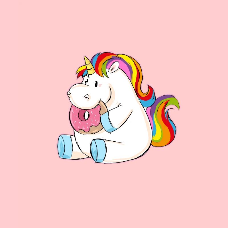 Dickes Einhorn isst Donut Geschenkidee