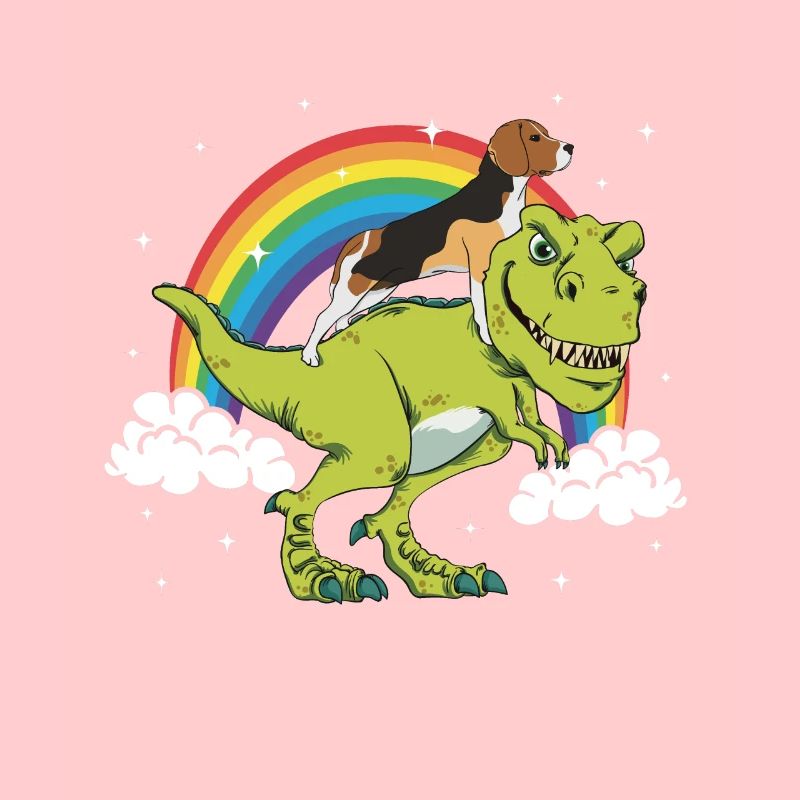 Beagle Dog Rides On T-Rex Dinosaur Dinosaur