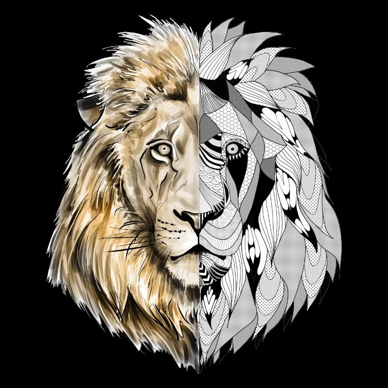 A lion in gold and pattern