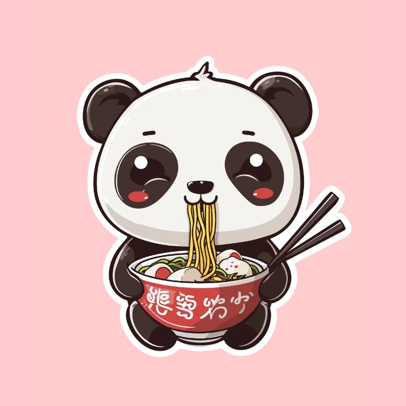 Panda mignon mangeant des ramen